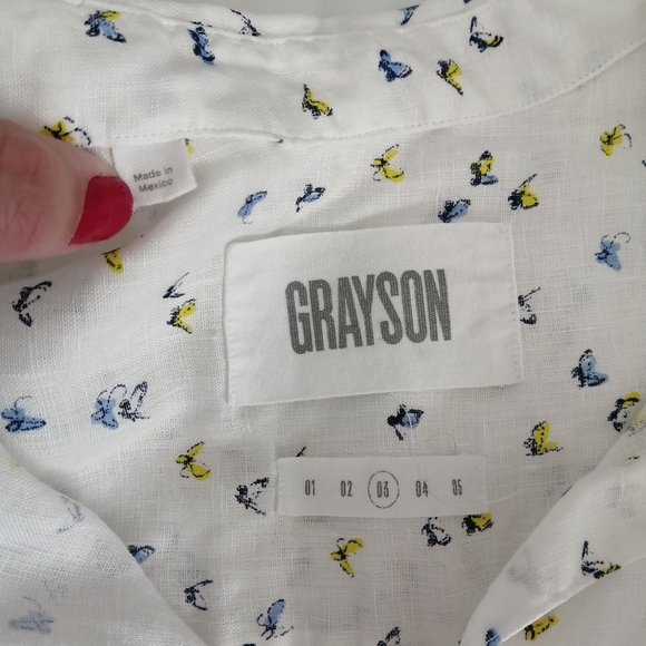 Anthropologie Grayson The Hero 100% Linen Butterfly Print White Button Up 3 or M - Picture 13 of 16